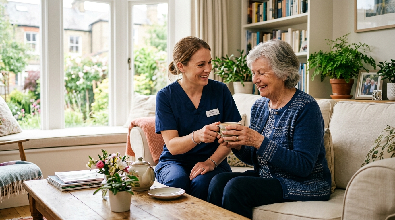 Compassionate carer assisting senior client at home